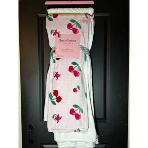 Juicy Couture‎ Home 2 Pack Throw Blanket Pink Cherry Love Juicy White NEW